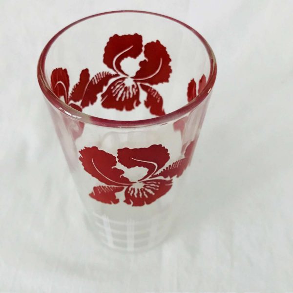Vintage 1950's Single flower water glass farmhouse collectible display kitchen serving 5" tall 2 1/2" across the top 8 oz red & white