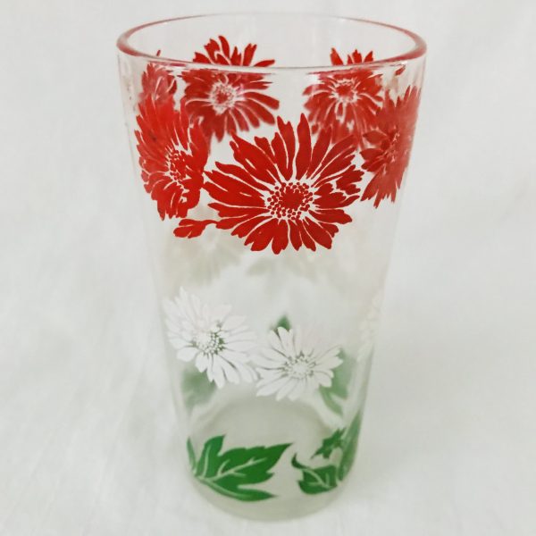Vintage 1950's Single flower water glass farmhouse collectible display kitchen serving 5" tall 2 1/2" across the top 8 oz red white green