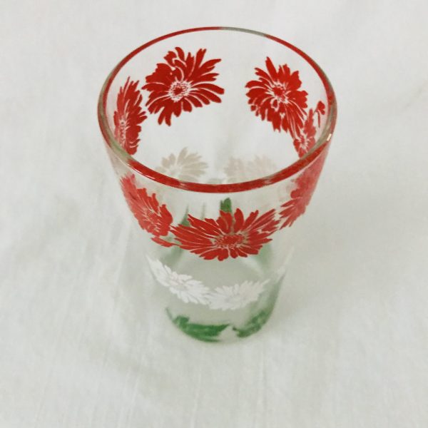 Vintage 1950's Single flower water glass farmhouse collectible display kitchen serving 5" tall 2 1/2" across the top 8 oz red white green