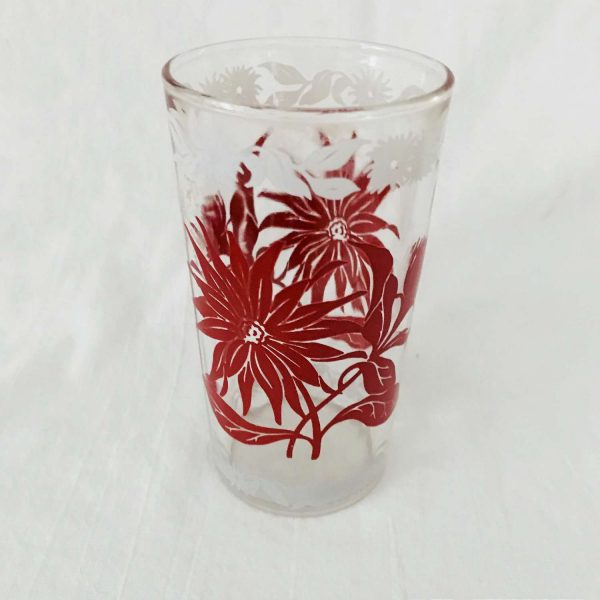 Vintage 1950's Single flower water glass farmhouse display collectible  kitchen serving 4 7/8" tall 2 1/2" across the top 8 oz red & white