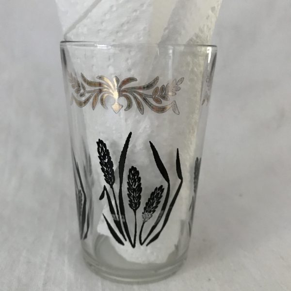 Vintage 1950's Single juice glass farmhouse collectible display kitchen serving 3 1/2" tall 2 1/4" across the top 4 oz black cattails