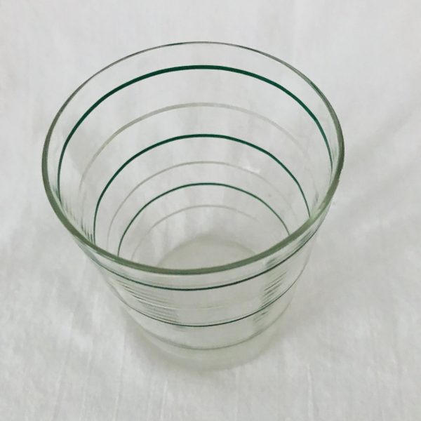 Vintage 1950's Single water glass farmhouse collectible display kitchen serving 4" tall 2 7/8" across the top 8 oz green & white stripes