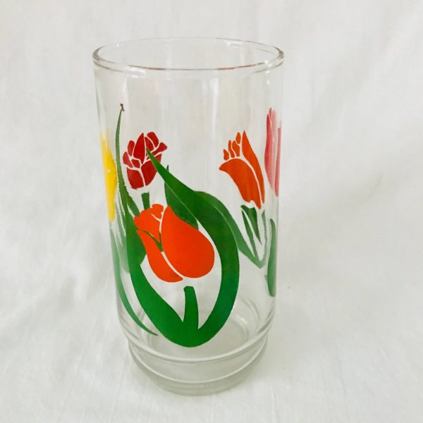 Vintage 1960's Single flower water glass farmhouse collectible display kitchen serving 6" tall 2 3/4" across the top 14 oz red green orange