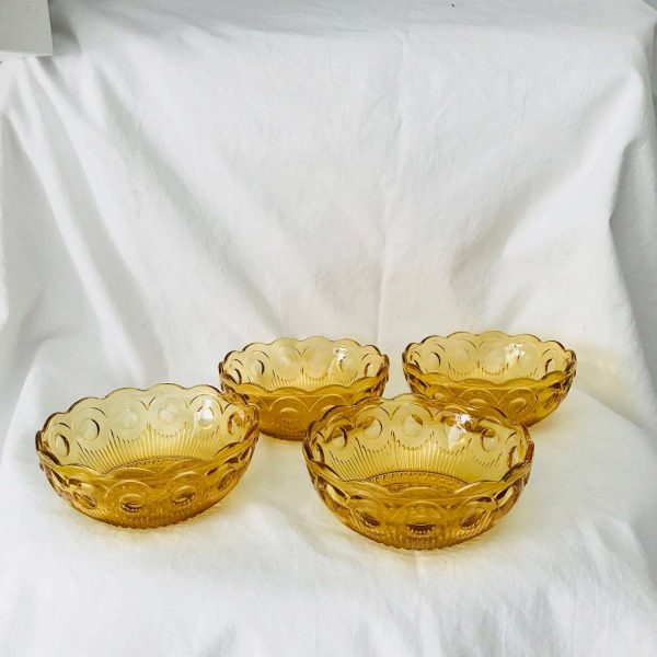 Vintage 4  Berry Bowls Kings Crown Amber glass snack ice cream dessert farmhouse collectible display bowls dining serving