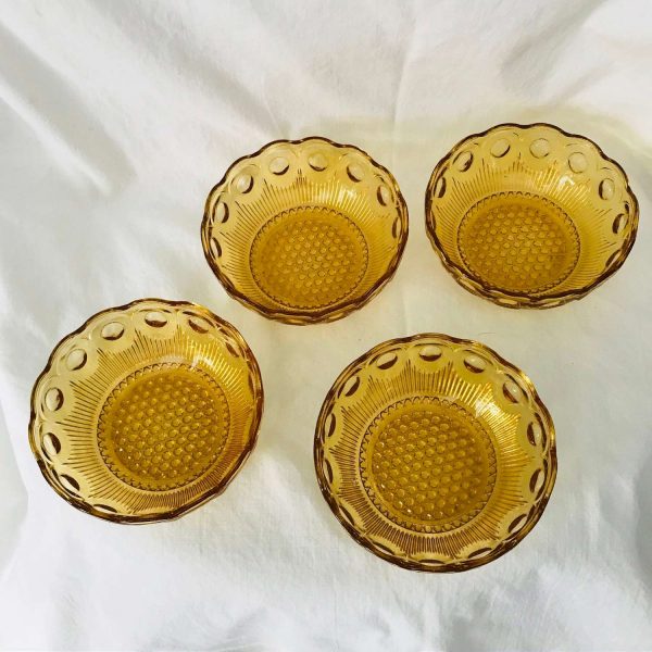 Vintage 4  Berry Bowls Kings Crown Amber glass snack ice cream dessert farmhouse collectible display bowls dining serving