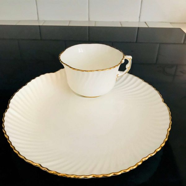 Vintage 6 Hammersley set of 6 cup and snack plates white with gold trim scalloped fine bone china England wedding bridal shower collectible