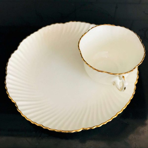 Vintage 6 Hammersley set of 6 cup and snack plates white with gold trim scalloped fine bone china England wedding bridal shower collectible
