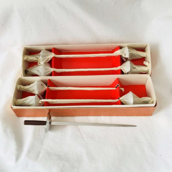Vintage 8 Skewers Fondu New Old Stock Stainless Steel Mid Century Sword Shape Unused Collectible entertaining dining chocolate melting party