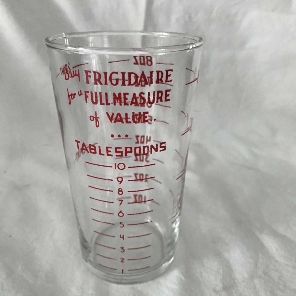 Vintage Advertising Frigidaire Glass Measuring cup red printed cups, pints, ounces & teaspoons farmhouse retro kitchen display