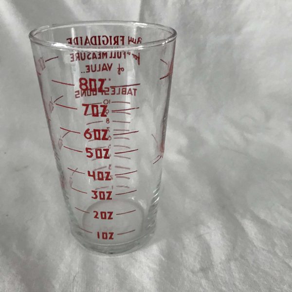 Vintage Advertising Frigidaire Glass Measuring cup red printed cups, pints, ounces & teaspoons farmhouse retro kitchen display