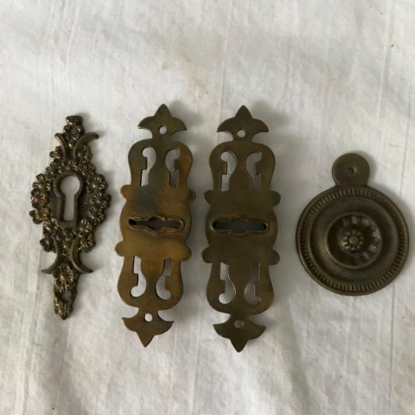 Vintage & Antique lot of Door escutcheons knobs trim brass copper steel renovation parts farmhouse antique home repairs fixtures fobs finial
