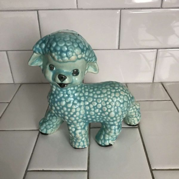 Vintage Aqua Blue Lamb bank collectible baby nursery childs room display farmhouse cottage