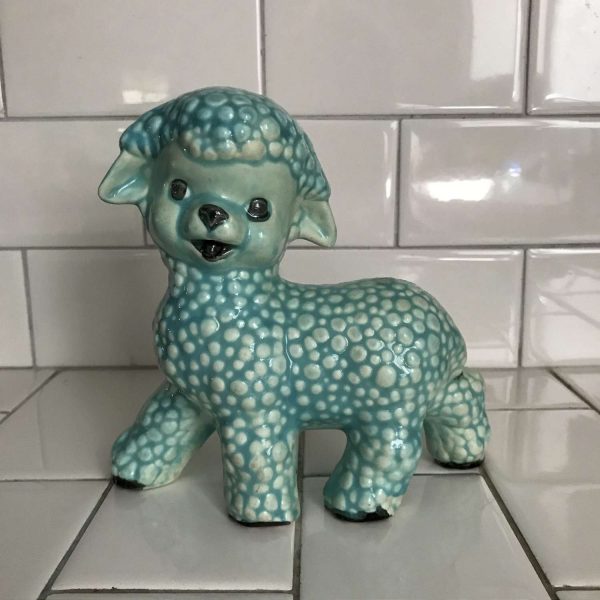Vintage Aqua Blue Lamb bank collectible baby nursery childs room display farmhouse cottage