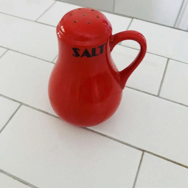 Vintage Art Deco Hall Sall Shaker Red & Ivory Pottery farmhouse collectible display retro kitchen Black Print 1930's
