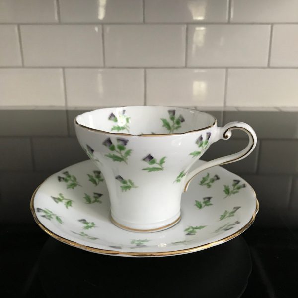 Vintage Aynsley Tea Cup and Saucer Purple Thistle pattern Fine porcelain England Collectible Display Farmhouse Cottage