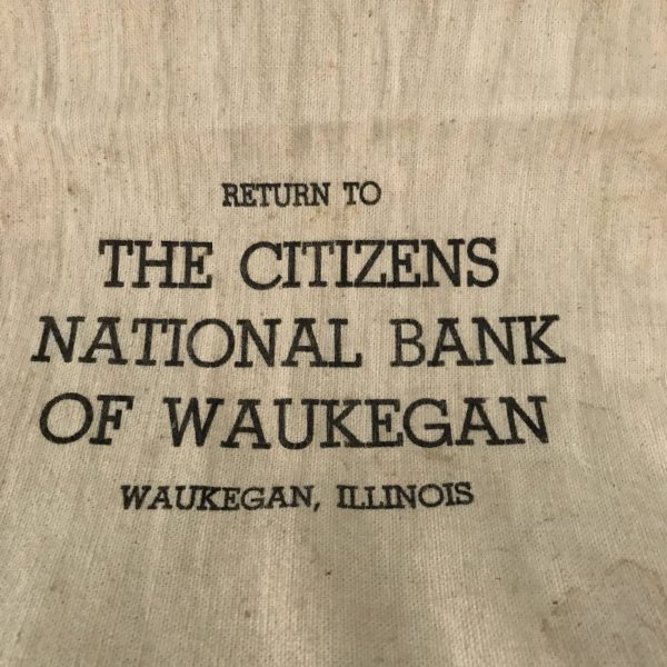 Vintage Bank Bag Advertising Citizens National Bank of Waukegan, Illinois Heavy Cotton Bank Coin Collectible Display TV movie prop Fabric