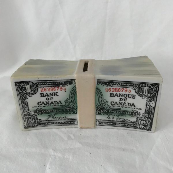 Vintage Bank of Canada Stack of bills made by Shaffow Hand Decorated Still Bank English and French Priting