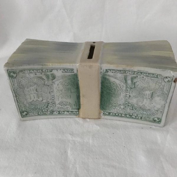 Vintage Bank of Canada Stack of bills made by Shaffow Hand Decorated Still Bank English and French Priting