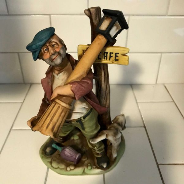 Vintage Bar decor drunk man with light fixture and dog peeing on his leg figurine Mid Century Japan collectible porcelain display figure