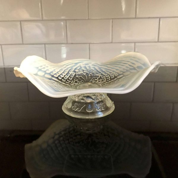 Vintage Beautiful Opalescent footed compote White glass home decor