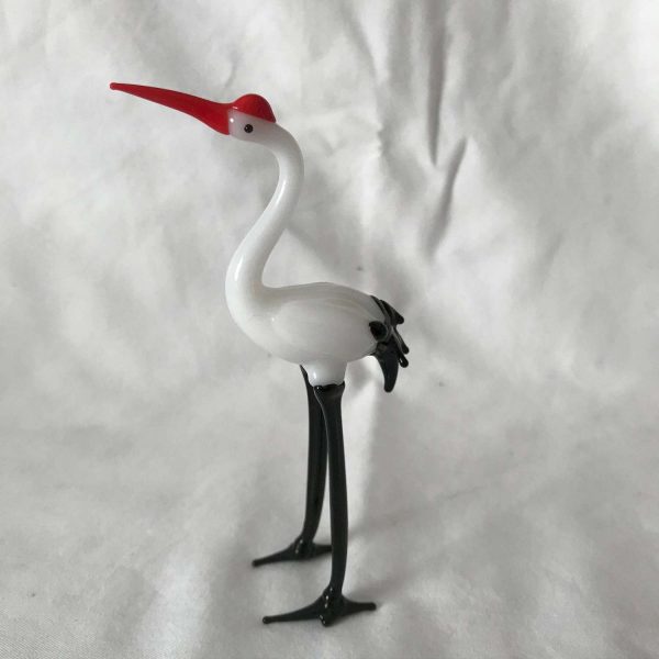 Vintage Blown Glass Ostrich White Red Black hand made collectible figurine display nautical animal 4 1/2" tall detailed