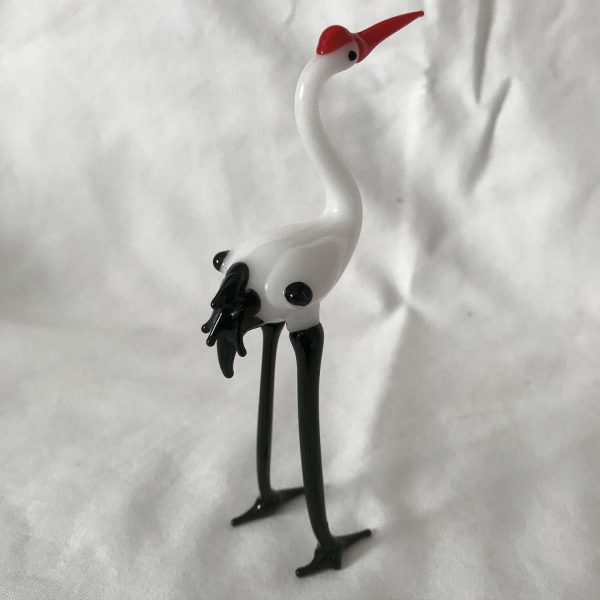 Vintage Blown Glass Ostrich White Red Black hand made collectible figurine display nautical animal 4 1/2" tall detailed