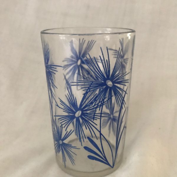 Vintage blue flower swanky swig tumbler juice glass collectible mid century kitchen dining serving drinkware cottage farmhouse
