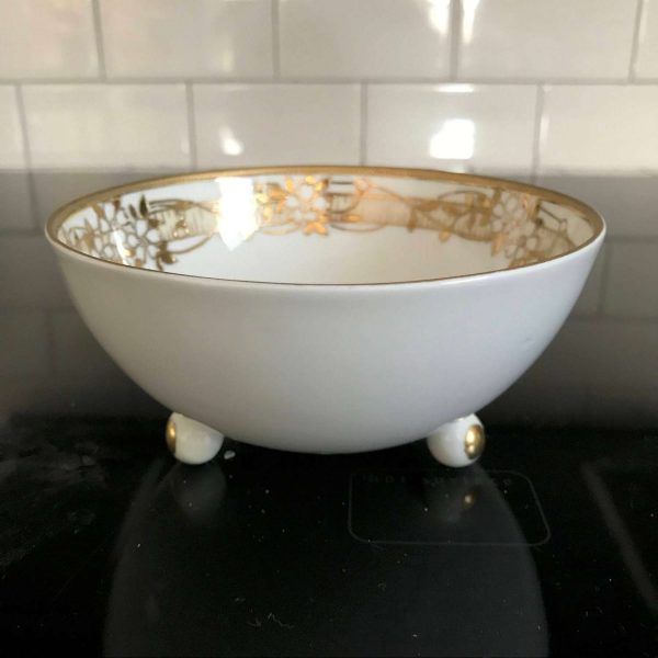 Vintage Bowl Hand Painted Footed bowl with gold enamel trim around rim and on feet serving dining decor collectible display Nippon