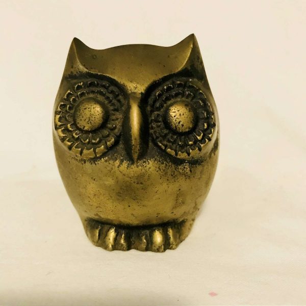 Vintage Brass Owl Figurine Collectible Display Retro Modern Mod Mid Century