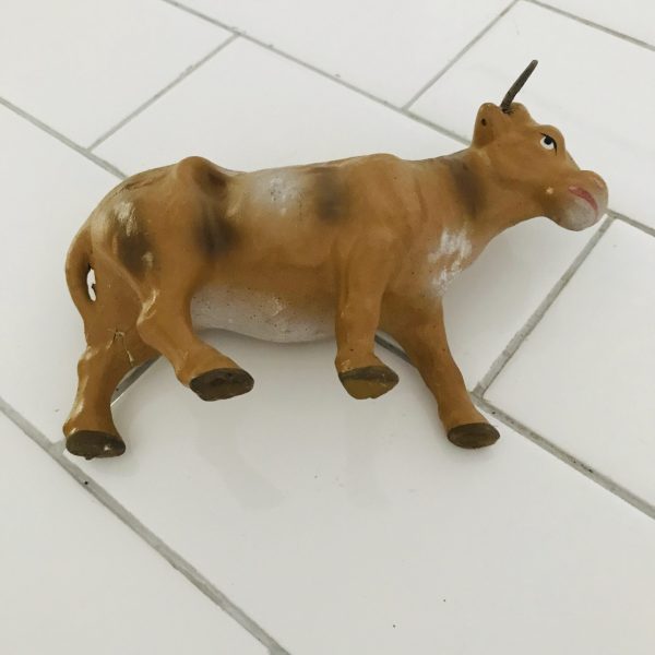 Vintage bull figurine with spring horns collectible display retro kitchen decor farmhouse barnyard cabin lodge