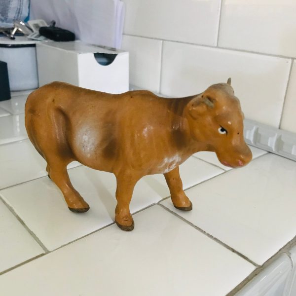 Vintage bull figurine with spring horns collectible display retro kitchen decor farmhouse barnyard cabin lodge