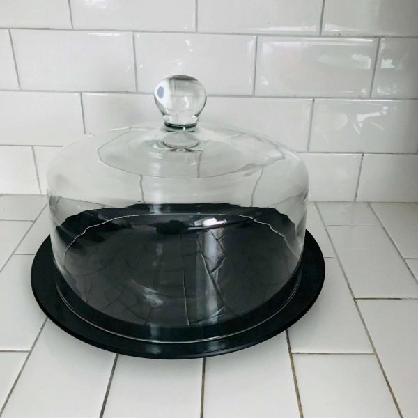 Vintage Cake plate with Dome Glass Extra Large Black Painted base cupcakes cookies snacks farmhouse retro kitchen display collectible