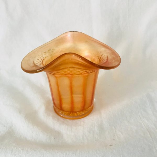 Vintage Carnival Glass Vase paneled sides marigold iridescent wide rim collectible display farmhouse cottage cabin lodge
