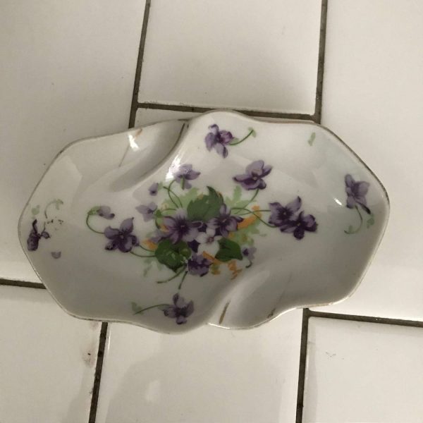 Vintage Cigarette holder and Ashtray Matching Norcrest Purple Violets gold trim Sweet Violets hand painted collectible display farmhouse