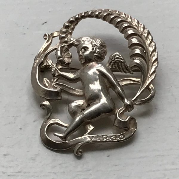 Vintage CINI STERLING SILVER Cherub Zodiac Virgo Pin 1940's collectible sterling jewelry
