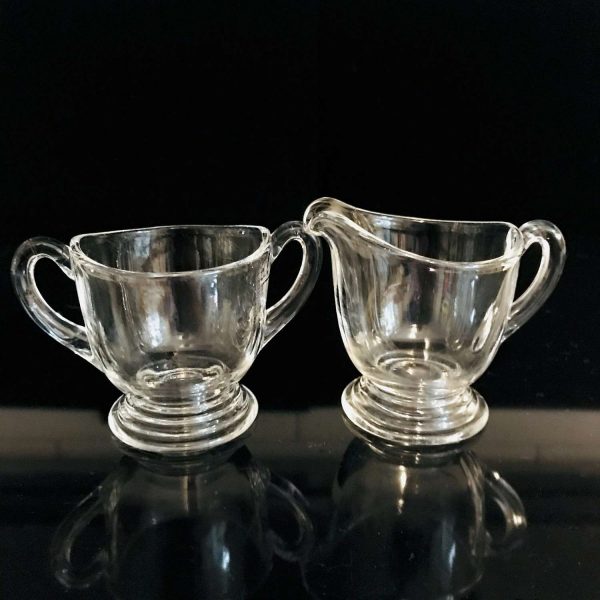 Vintage Clear glass creamer and sugar pedestal base small collectible bed and breakfast display bedroom