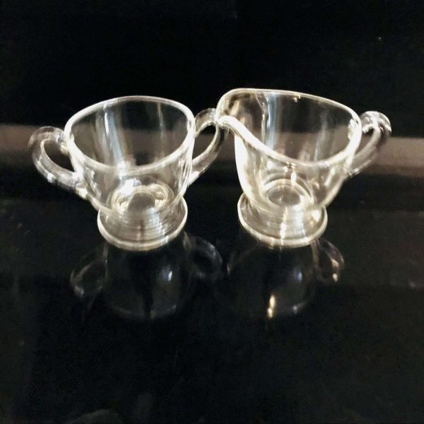Vintage Clear glass creamer and sugar pedestal base small collectible bed and breakfast display bedroom