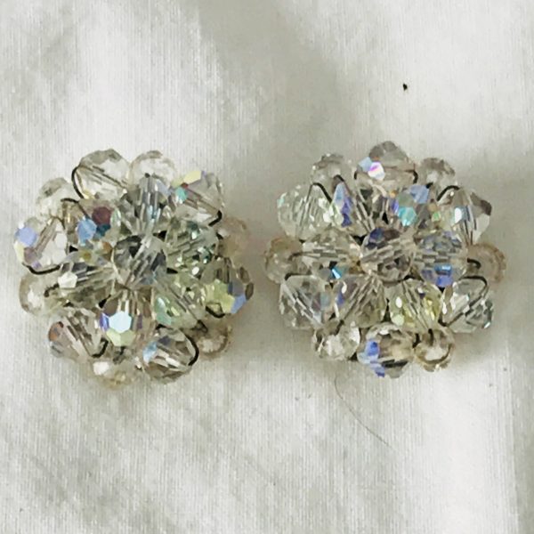 Vintage Clip Earrings Austrian Crystals 1950's collectible wedding special event clubbing bling fine costume jewelry