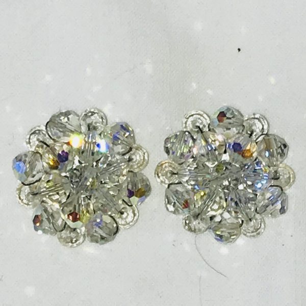 Vintage Clip Earrings Austrian Crystals 1950's collectible wedding special event clubbing bling fine costume jewelry