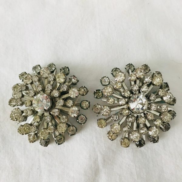 Vintage Clip Earrings Rhinestones 1950's collectible wedding special event clubbing bling fine costume jewelry