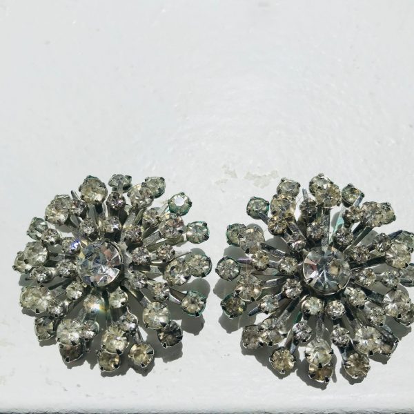 Vintage Clip Earrings Rhinestones 1950's collectible wedding special event clubbing bling fine costume jewelry