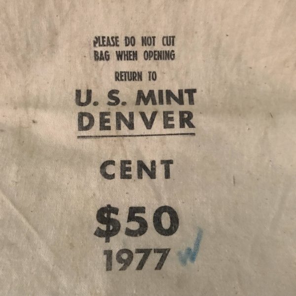 Vintage Cloth Bank Bag Advertising Denver Mint 1977 Heavy Cotton Bag Collectible Display TV movie prop Fabric
