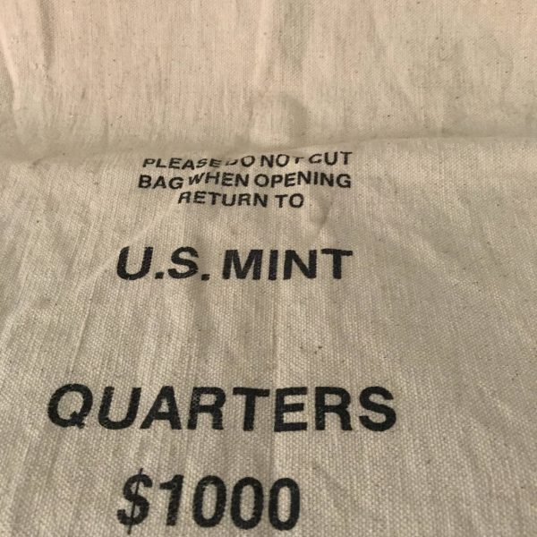 Vintage Cloth Bank Bag Advertising U.S.  Mint 1970's  Heavy Cotton Bag Collectible Display TV movie prop Fabric