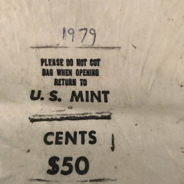 Vintage Cloth Bank Bag Advertising U.S. Mint Cents Heavy Cotton Bank Coin Bag Collectible Display TV movie prop Fabric