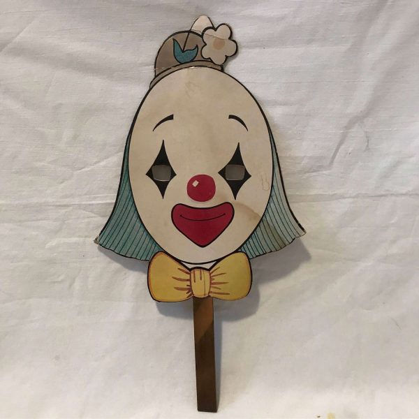 Vintage Clown Cardboard hand held clown mask Circus Clown display collectible Fort Myers, Fla. 1979