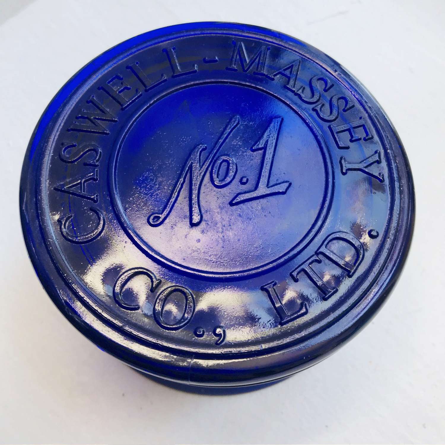 Vintage cobalt blue glass lidded powder jar Caswell-Massey Elixir of ...