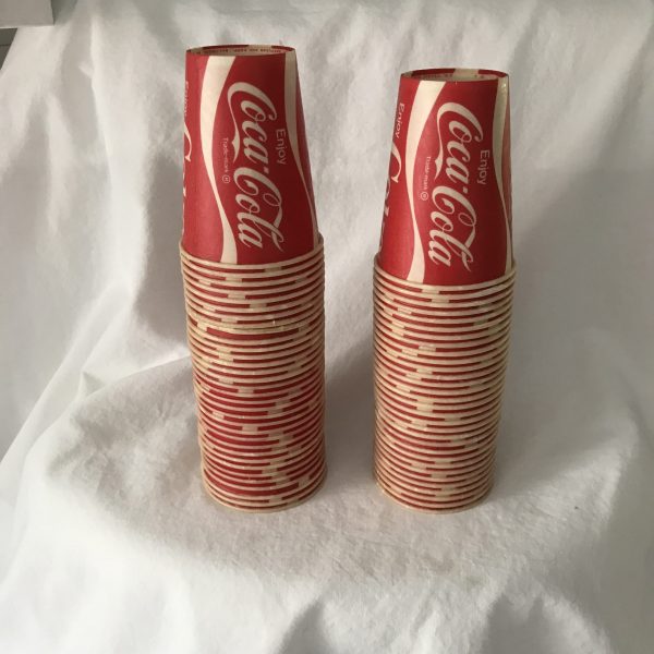 Vintage Coca Cola Waxed Paper Cups Drugstore Retro collectible advertising resturaunt kitchen display picnic party farmhouse