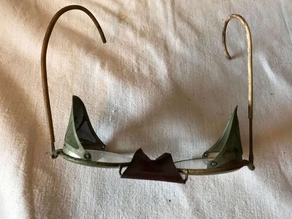 Vintage Collectible Military Aviator glasses with leather nose piece and mesh side guards Steampunk 1940's display militaria
