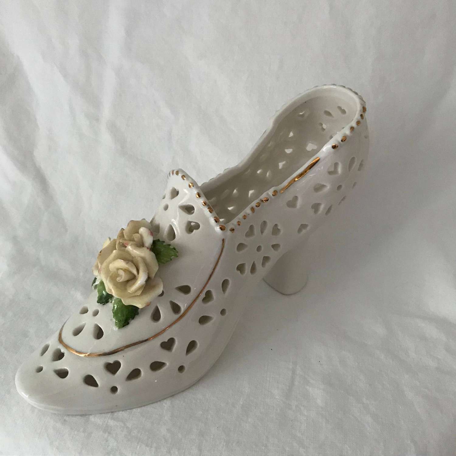 Vintage Collectible Porcelain Shoe Figurine Floral pattern high heel ...
