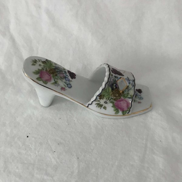 Vintage Collectible Porcelain Shoe Figurine Floral pattern sandal high heel with piercings Imperial Porcelain